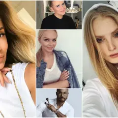Pięć osób, w tym makijażystka i makijażysta, prezentują swoje umiejętności. Sprawdź, jaka jest makijaż ślubny cena i wybierz najlepszą ofertę.