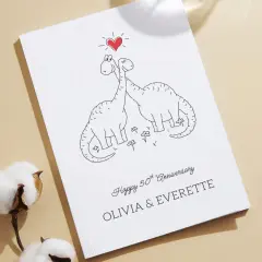 Urocza okładka z dinozaurami i sercem. Idealna na odnowienie przysięgi małżeńskiej tekst na wesoło dla Olivii i Everette.