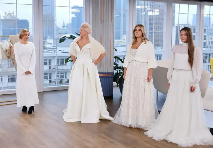 Eleganckie suknie ślubne i futrzane etole – inspiracje, co ubrać na ślub cywilny zimą.