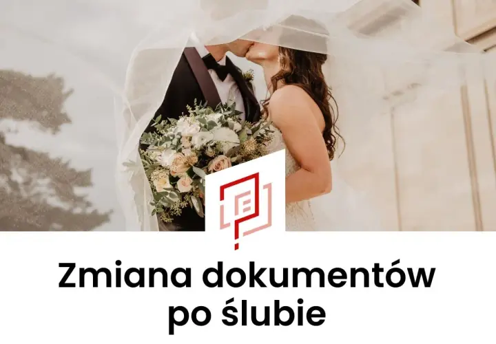 Para młoda pod welonem, bukiet ślubny. Ile czasu na zmianę dowodu po ślubie?