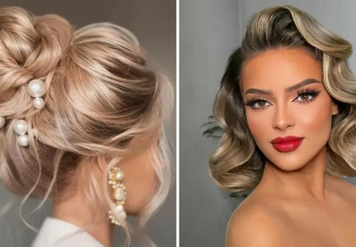 Eleganckie upięcie z perłami i fale w stylu retro – idealna fryzura na wesele dla każdej kobiety.