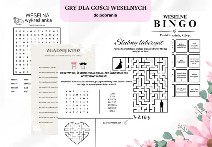 Gry weselne dla gości: wykreślanka, bingo, labirynt i zgadywanki. Zabawy, które umilą czas i sprawią radość!