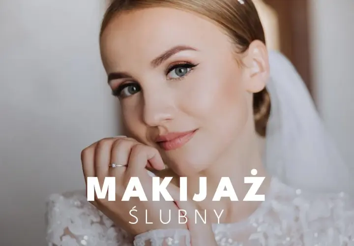 Delikatny makijaż ślubny dla 40-latki, podkreślający naturalne piękno. Panna młoda w welonie i sukni z koronki.
