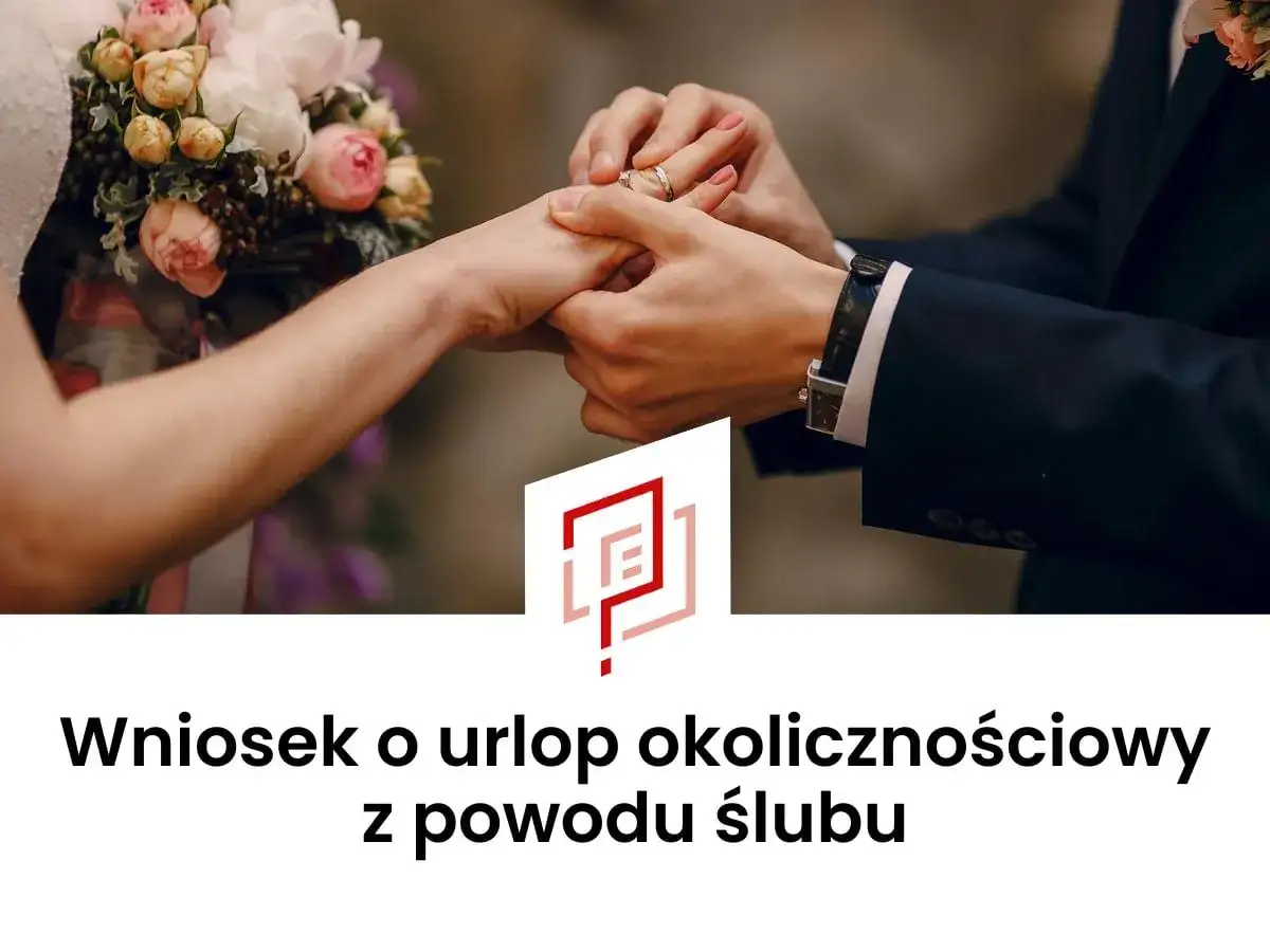 Pan młody zakłada obrączkę na palec panny młodej. Wniosek o urlop okolicznościowy ślub.